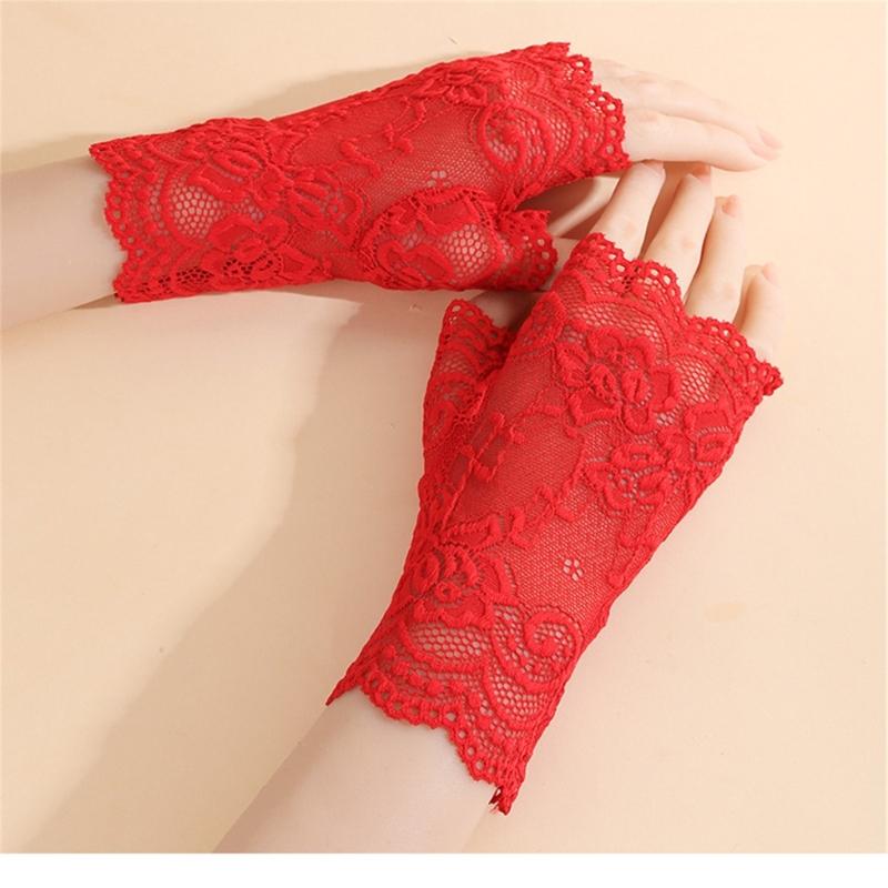 Bridal Gloves With Delicate Lace Design Half Finger Coverage Perfect For Church Outdoor Ceremonies