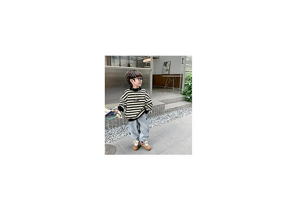 Fairy Tale Memory 2025 Boys' Striped Fleece-Lined Sweatshirt - Autumn/Winter Base Layer