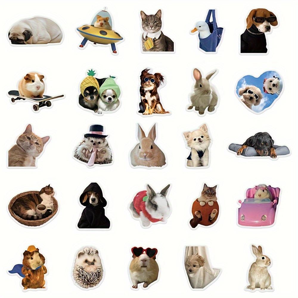 50pcs Animal Stickers Waterproof PET Self-Adhesive Decals with Playful Dog, Cat, Hedgehog & Guinea Pig Designs for Phone, Laptop, Luggage, Helmet