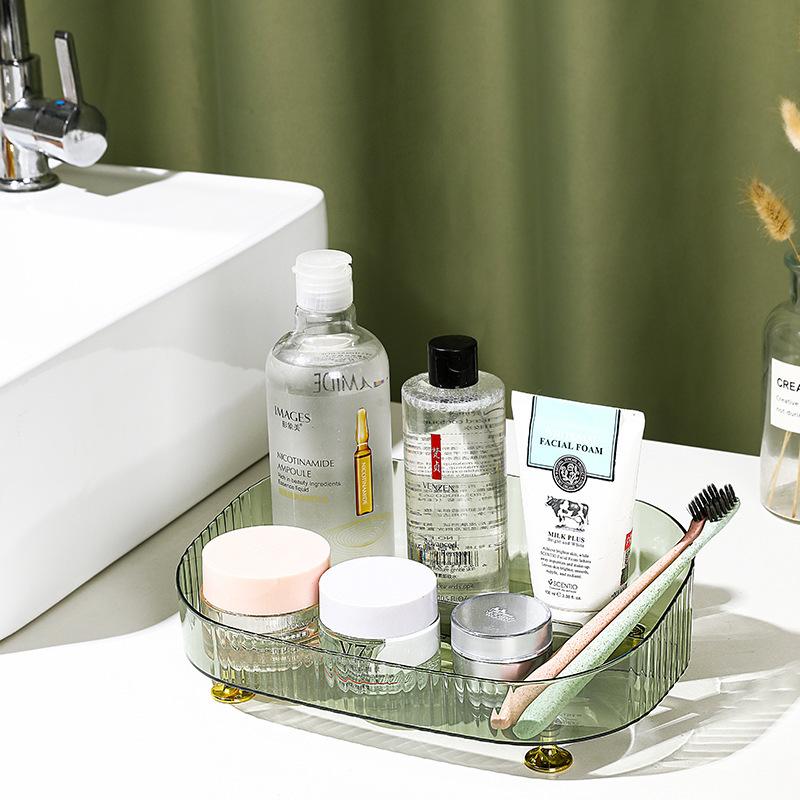 Large Capacity Bathroom Vanity Tray Perfume Organizer for Dresser Clear Desktop Storage Box for Lotion Bottle Cosmetics Skincare