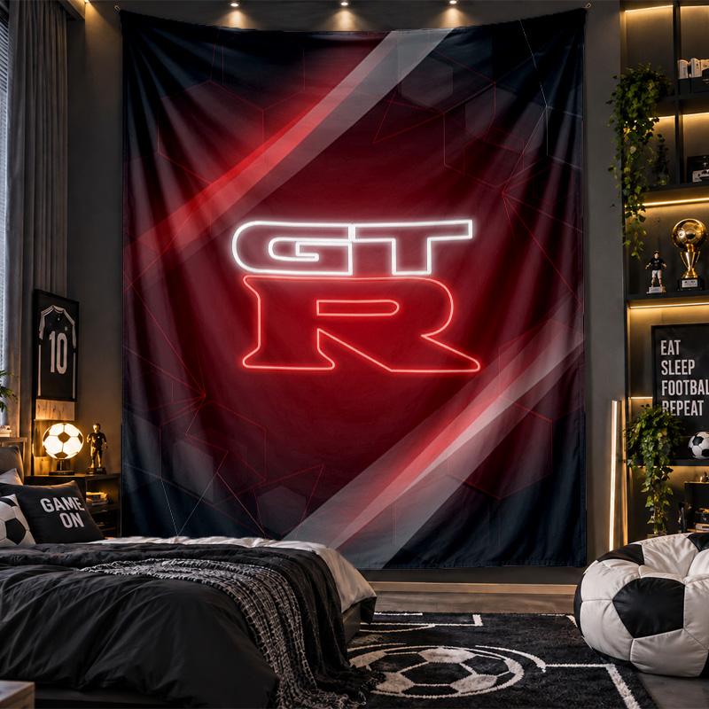 Nástěnná tapiserie s potiskem Nissan GT-R, látka pro obývací pokoj, ložnici, domácí dekorace