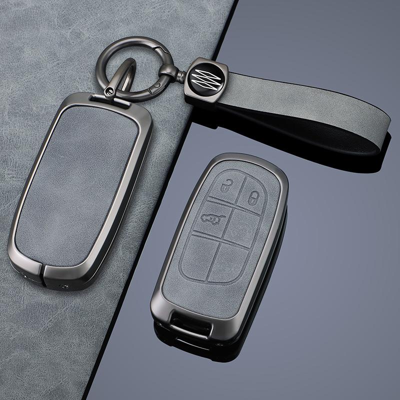 Metal + Leather Car Key Cover Case Fob For Jeep Renegade Compass Grand Cherokee For Chrysler 300C Wrangler Dodge Car Accessaries