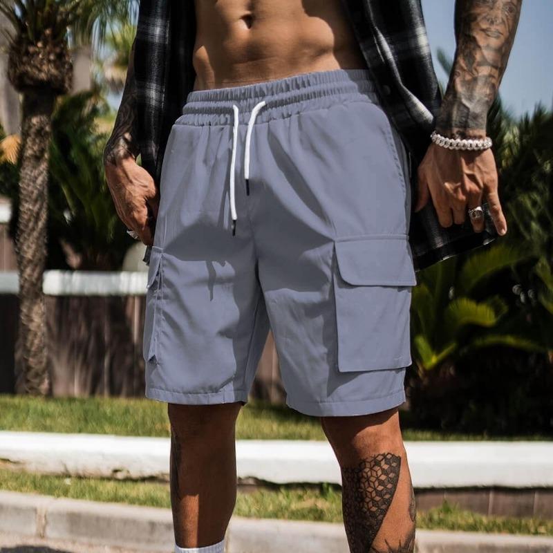 

Men Quick Dry Cargo Shorts Elastic Waist Drawstring Casual Utility Shorts S сірий