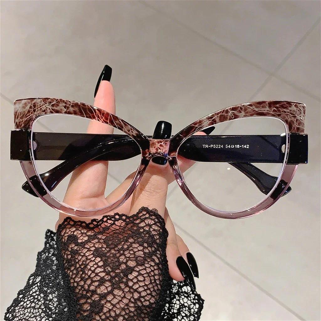 

Fashionable Oversized Frame Cat Eye with Prescription Women s Glasses Retro Neutral Anti Blue Light Glasses Single Version&1.56&Anti Blue Ray серый