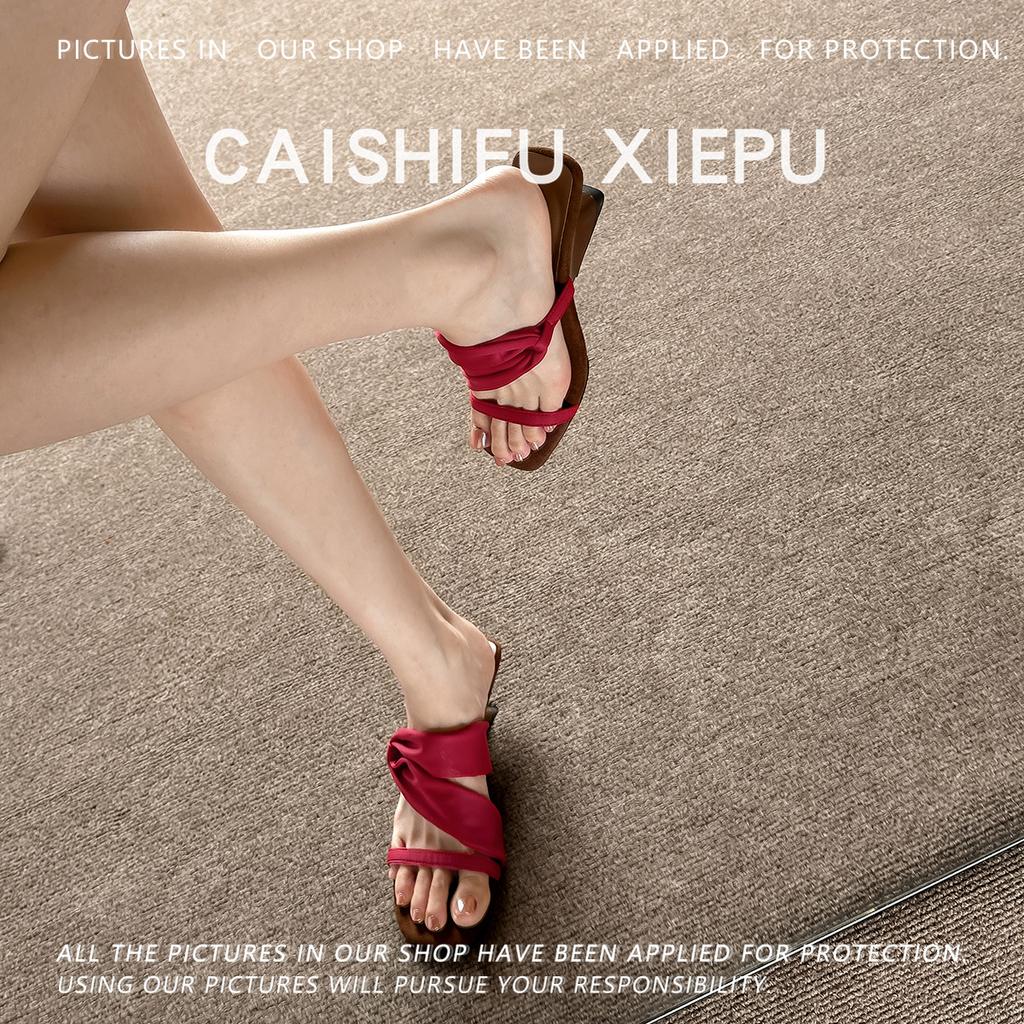 Niche design French high-end sense! Square head word with wedge heel sandals women's summer Korean version with open-toed sandals