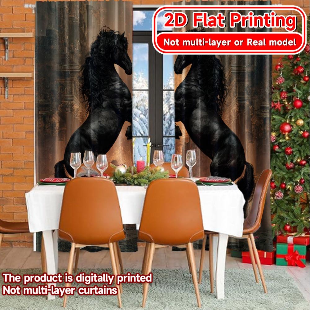 2D Flat Printing,2pcs Mirrored Stallions Creative Chic Curtains Polyester Easy Install Curtains Decorations Inside for
