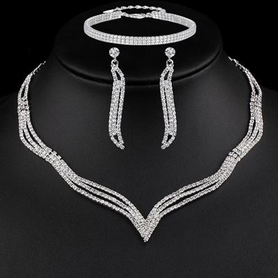 4-delige Dames Mode Koper Ingelegd Diamant Klauw Ketting Kegel Ketting Oorbellen Armband Set Bruiloft Feest Festival Cadeau