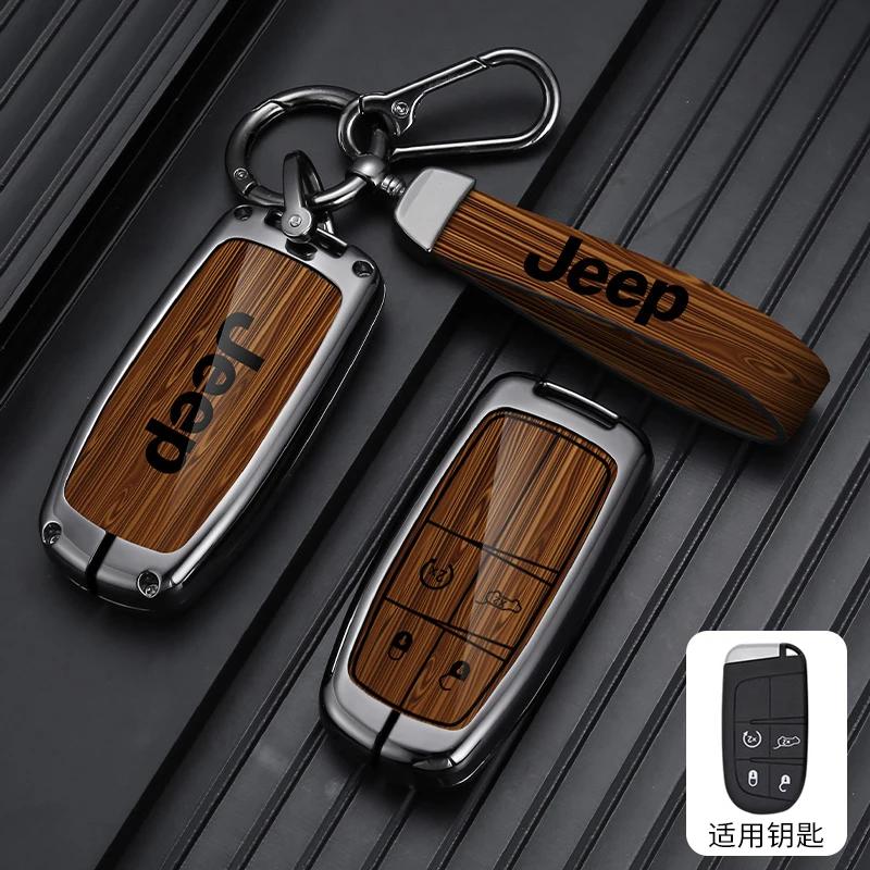 For Jeep Zinc Alloy Wood Grain Car Key Case For Jeep Grand Cherokee WK2 KL Wrangler JK Renegade Commander Compass 2018 2022 A