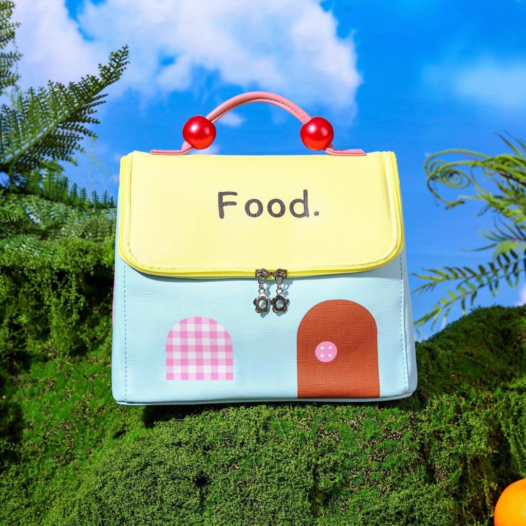 Non Food Contact Adorable House Shaped Insulated Lunch Bag Portable,Large Capacity with Aluminum Foil Lining, Easy to Clean, Vibrant Colors