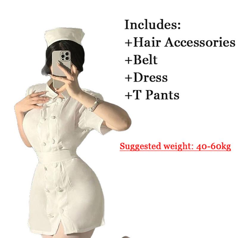 Japanese Lolita Women Sexy Lingerie Erotic Nurse Doctor Uniform Adult Sex White Dress Halloween Cosplay Girls Nightdress Costume