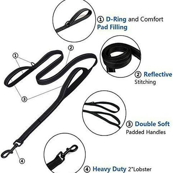 Reflective Explosion-Proof Shock-Absorbing Double-Handle Leash for Large Dogs