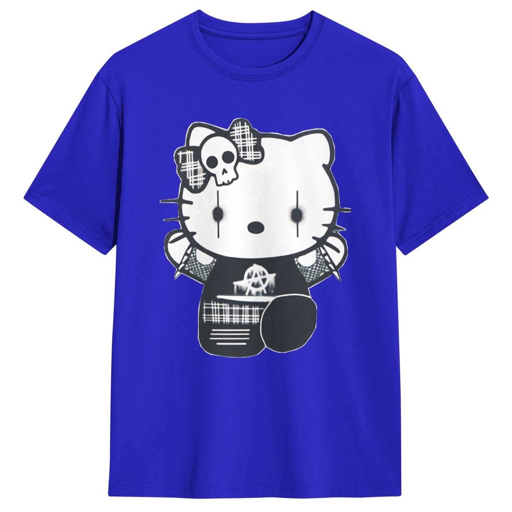Goth Gothic Hellokitty   Black Satanic T Shirt Leisure Short-Sleeved Tops Summer 100 Cotton O Neck 4XL 5XL 6XL Clothes