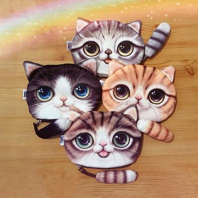 Bolsa de moedas com cauda de impressão 3D Bolsa compacta Bolsa feminina Meninas Carteira de gato fofa Bolsa