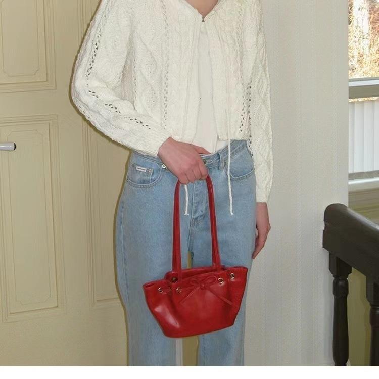 

Сумка подмышкой женская Niche Design Advanced Sense Bow Fashion Commuter Single Shoulder Bucket Bag красный