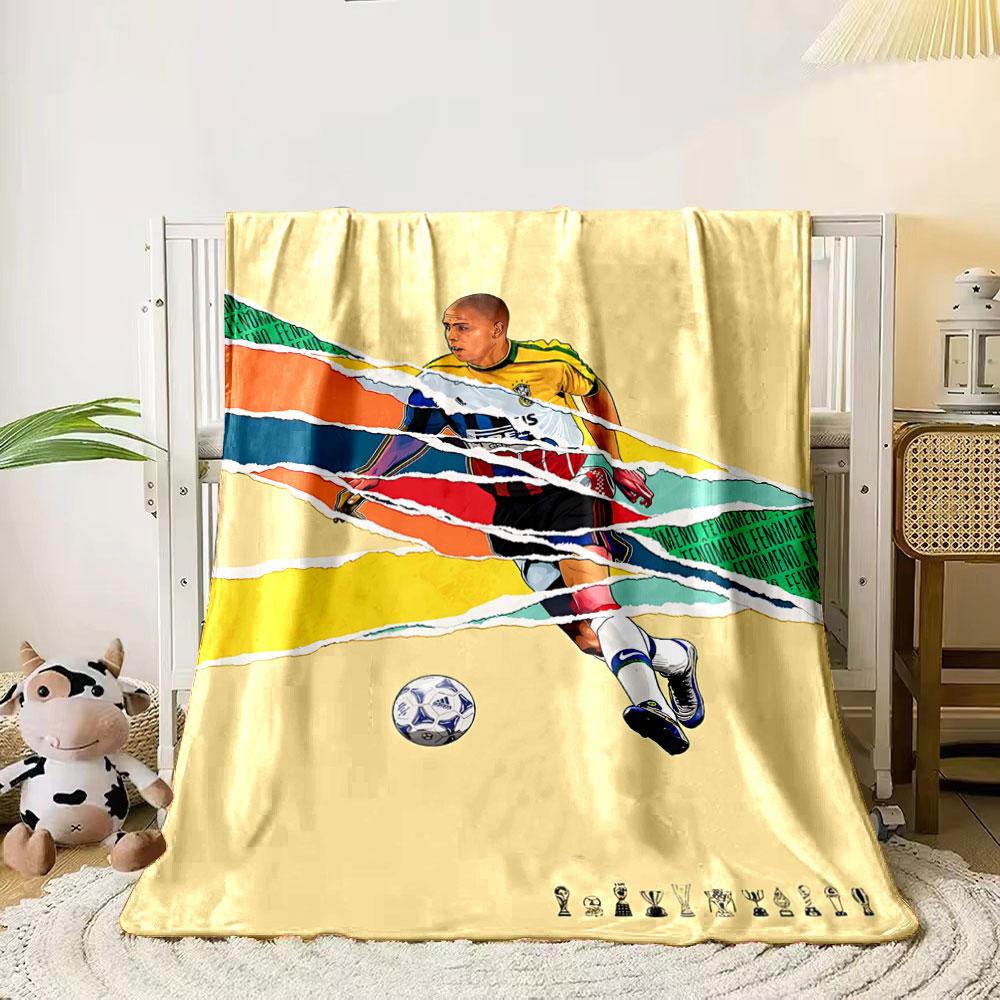 The pattern features torn, colorful strips layered over an athlete illustration. for all seasons blanket lunch break throw gift 80cm x 120cm