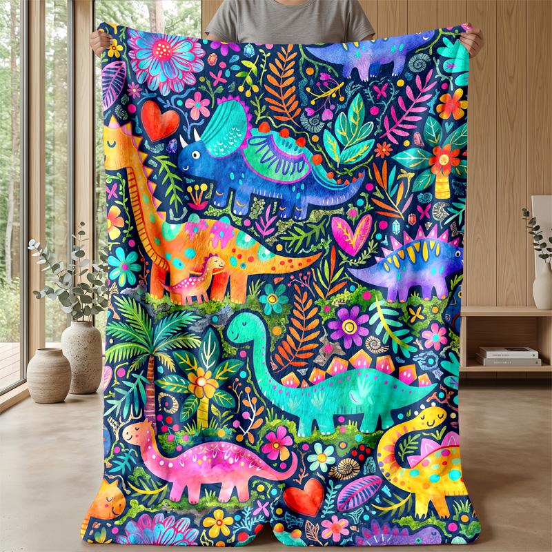 Dinosaur Garden Parade Blanket Personalized Name Flannel Blanket Soft Cozy Plush Throw for Sofa Bed Lightweight Home Decor