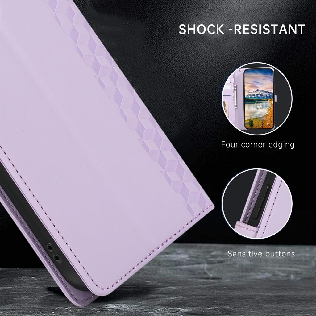 For iPhone 17 Air Case 3D Rhombus Grid Imprinted Wallet Leather Phone Cover with Lanyard