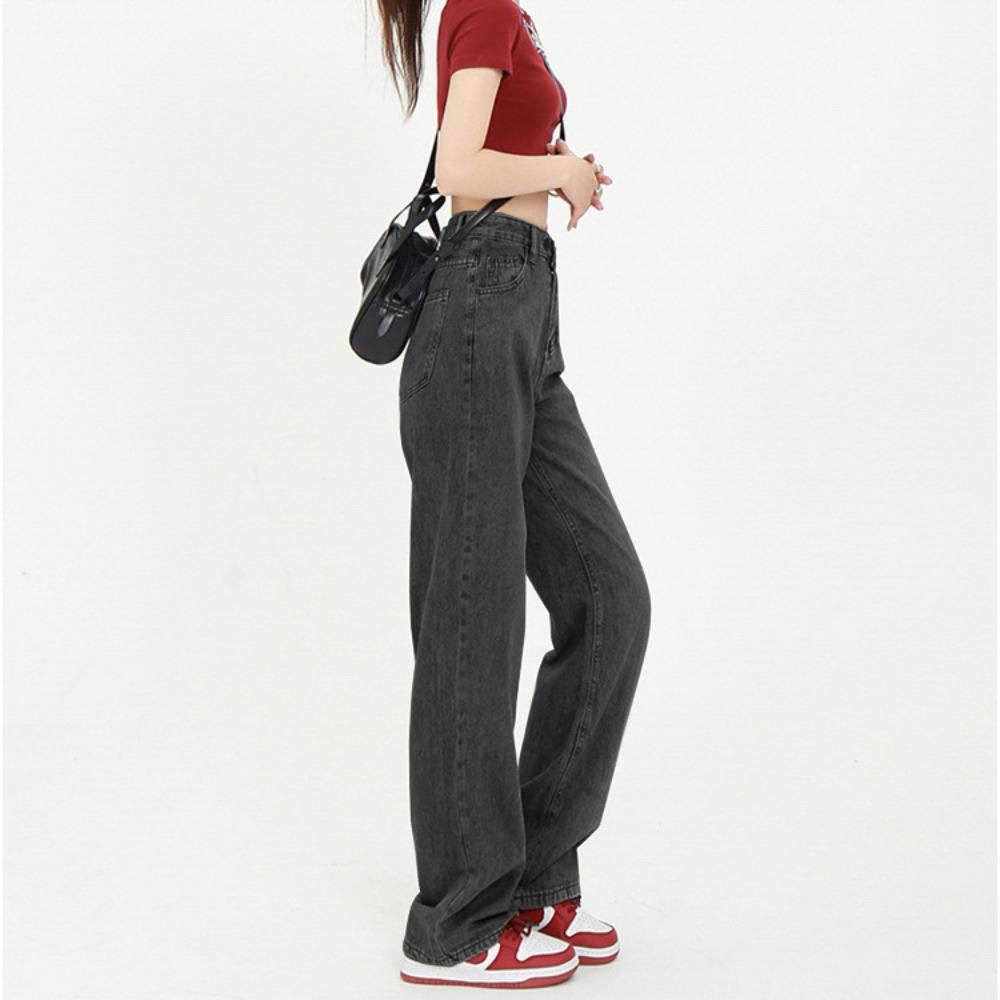 High Street Designkänsla Hög midja Vida ben Jeans Dam Vår och Höst Raka Lösa och Skinny Golvsopande Byxor Trend