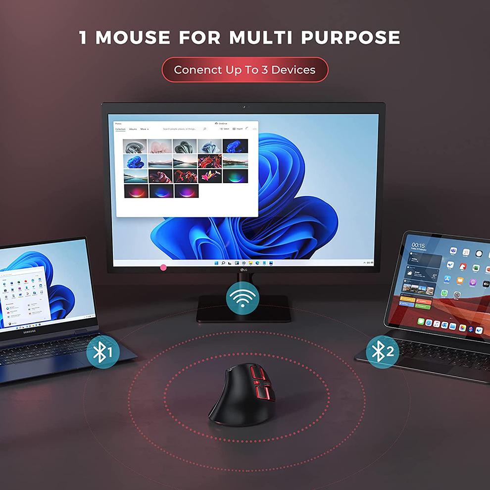 Vogek Bluetooth+2.4G Wireless Vertical Mouse Rechargeable Quiet Click Ergonomic Mice for Laptop Computer Tablet Gaming Mouse