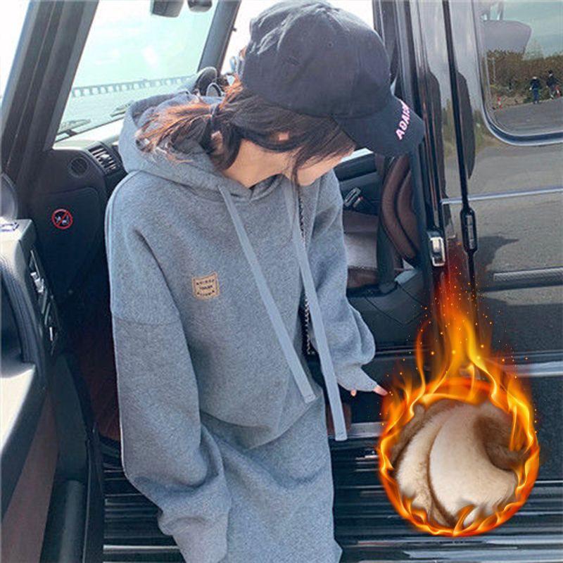 Imitation Lamb's Wool Autumn/Winter French Style Loose Hooded Dress