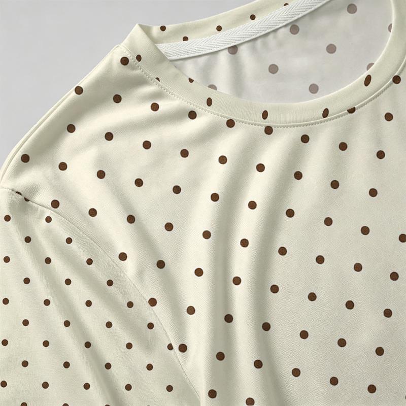 Women's Short Loose Fit Polka Dot T-Shirt - Soft Skin-Friendly Casual Top, Minimalist Commute Style, Versatile for Daily Wear & Outdoor Walks
