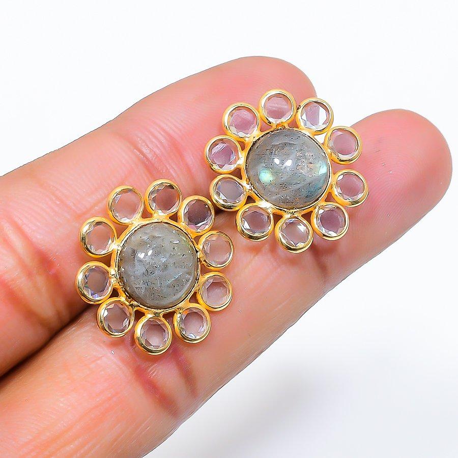 

Labradorite, Topaz Gemstone 925 Sterling Silver Jewelry Earring 0.79 GK-6112