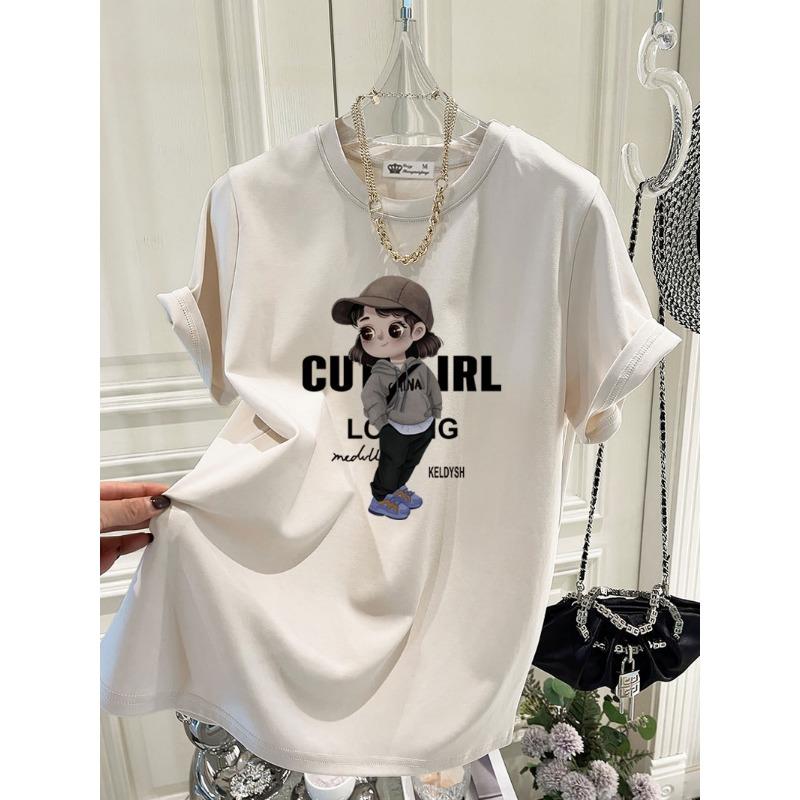 Large Version of Loose T-shirt for Women's Short-sleeved Pure Cotton Summer New Korean Version of Cute Girl Mid-length Top