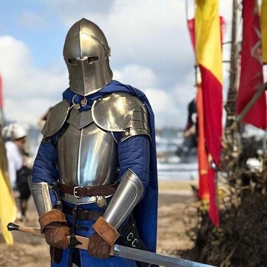 Silver Full Body Barbuta Armor  Masterpiece of Medieval Protection Knight Full Plate Armor for Cosplay  LARP Costume