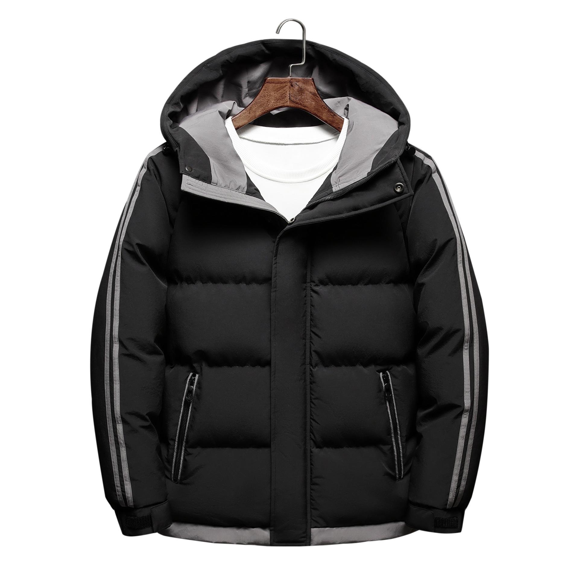 

Men s new cotton clothes 2025 winter hooded jacket autumn and winter warm and casual two simple large size thickened tide M чорний