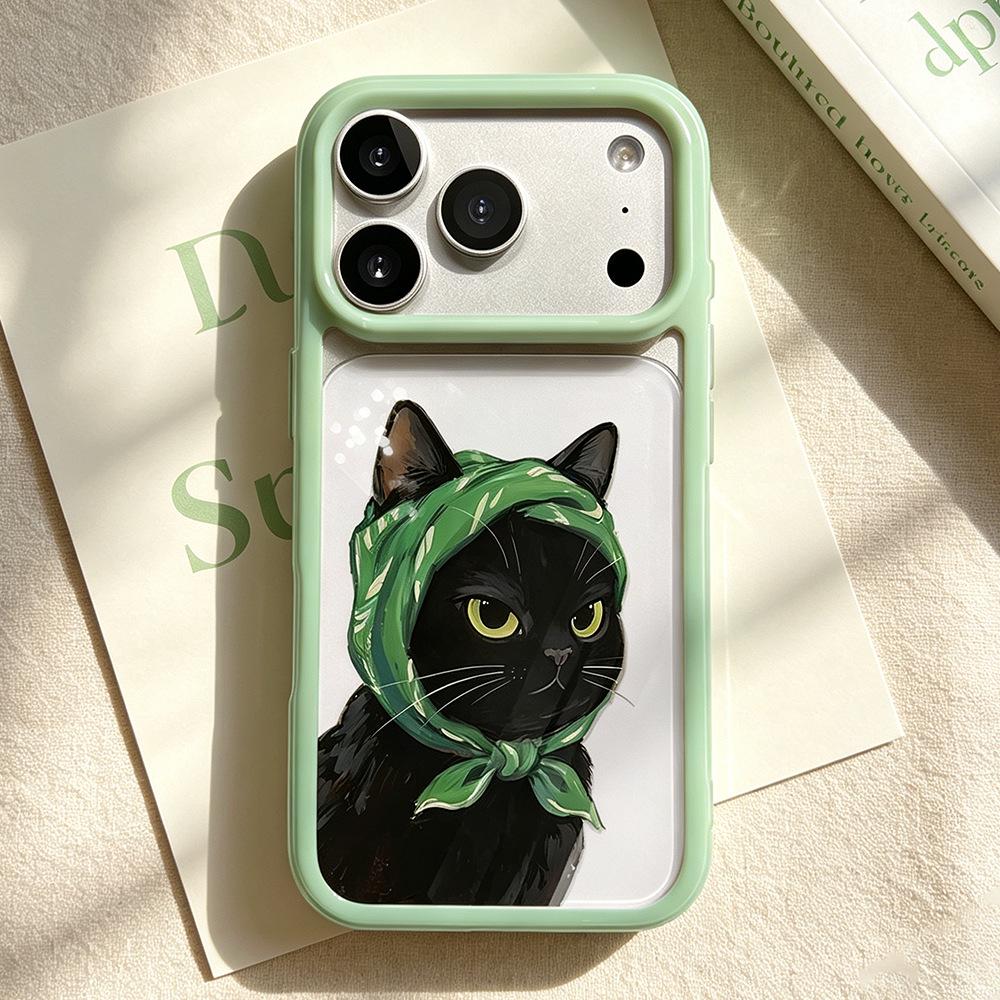 

Green Headband Black Cat iPhone 17 Pro Drop-Proof Transparent Phone Case, Compatible with Apple iPhone 16/15/14 iPhone 15
