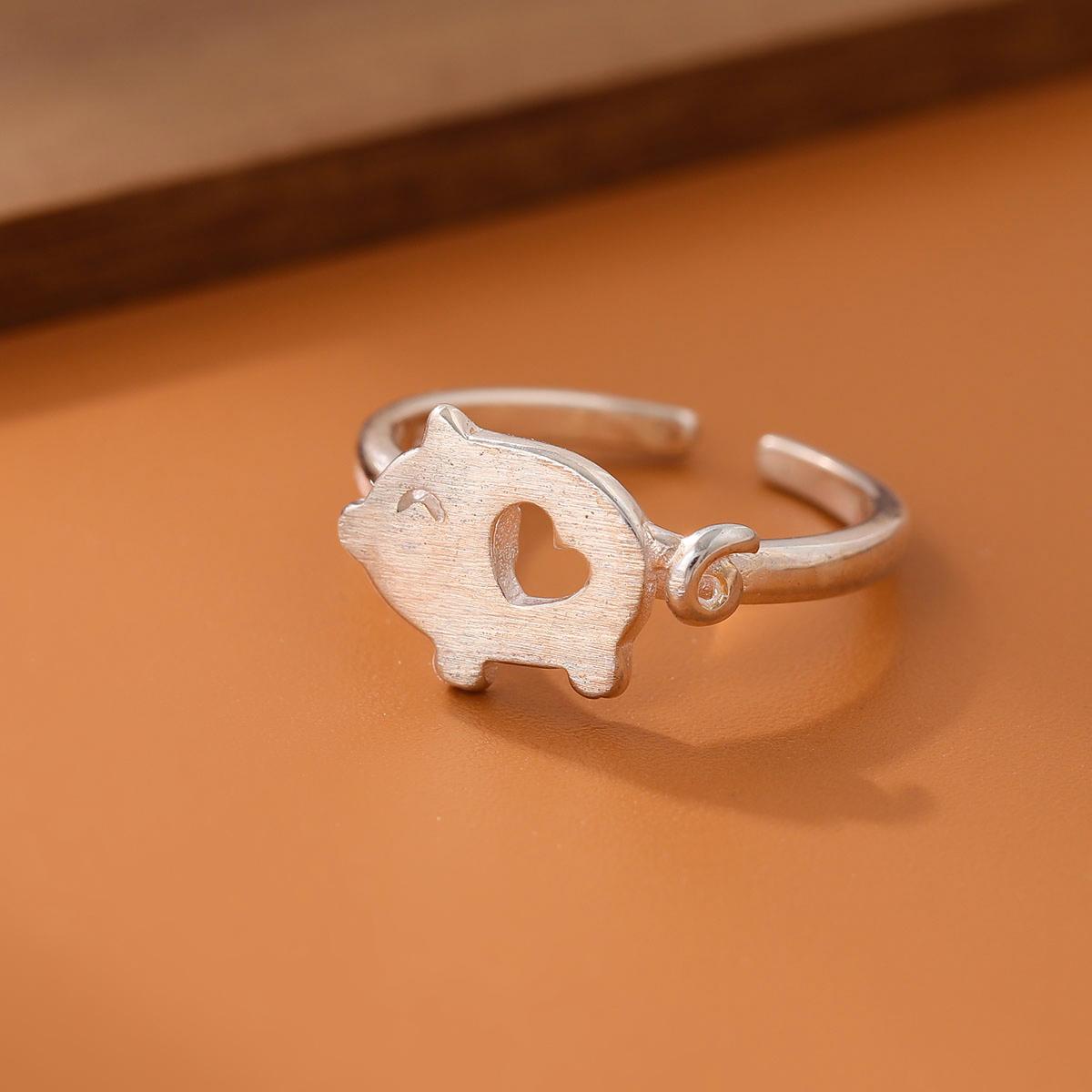 

Personality Creative Popular Exquisite 925 Sterling Silver Jewelry Pull Fresh Joints Pig Animal Accessories Opening Rings R269 срібний