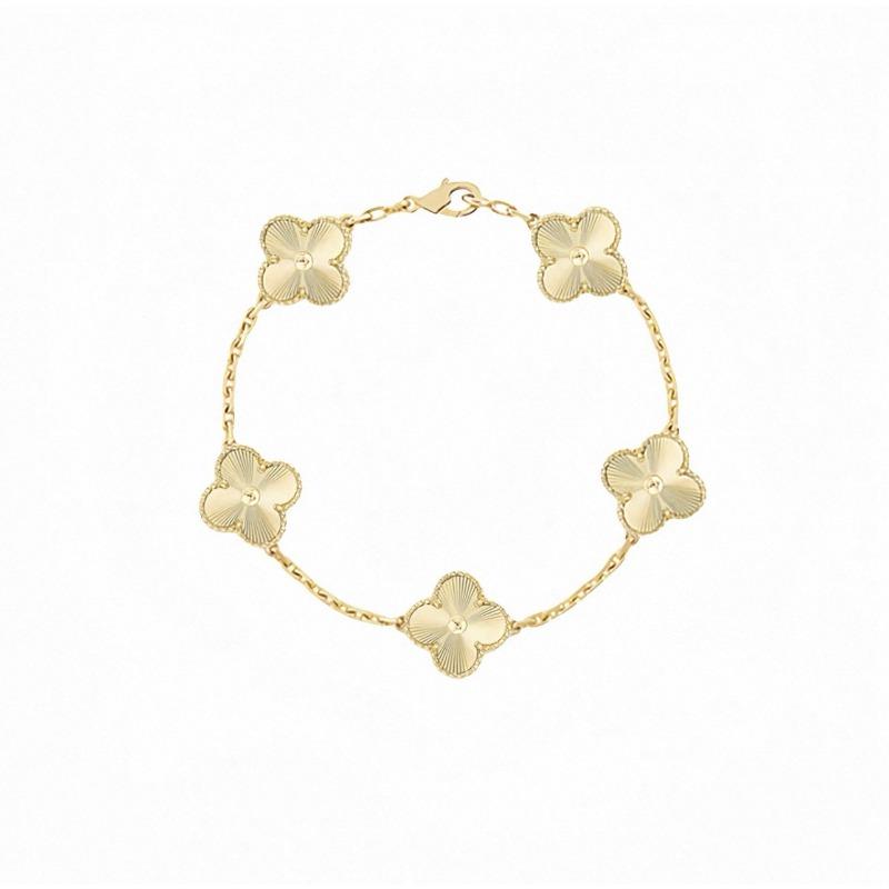 Four-leaf Clover Five-flower Bracelet for Women Rose Gold Lucky Clover Bracelet with White Mother-of-pearl and Red Agate Fashionable Bangle