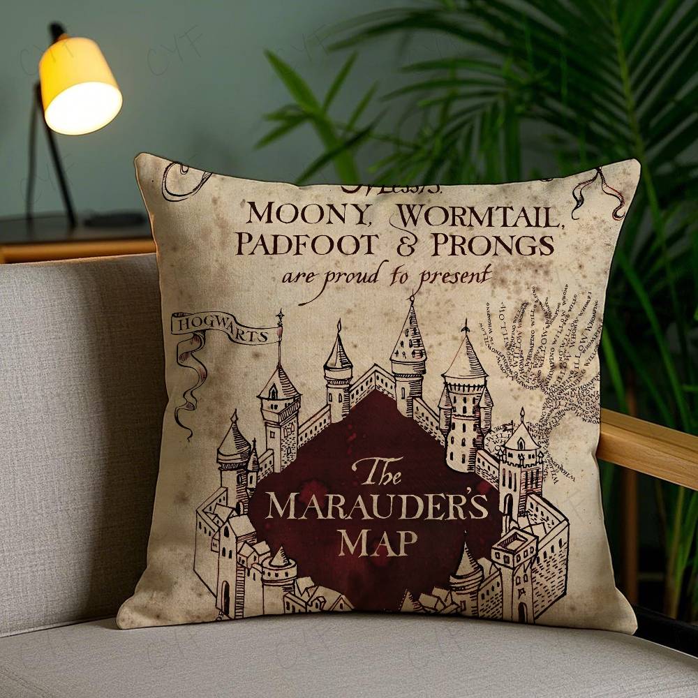 Волшебная Карта Мародеров Гарри Поттер Наволочка Наволочка против пылевых клещей Невидимая молния Шелковистый короткий плюш Чехол для диванной подушки 16x16Inch
