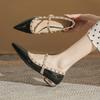 2221 [sheepskin] Flat-bottomed Rivet Single Shoes Women's Thick Heel Autumn 2025 New Pointed Patent Leather Mary Jane Shoes