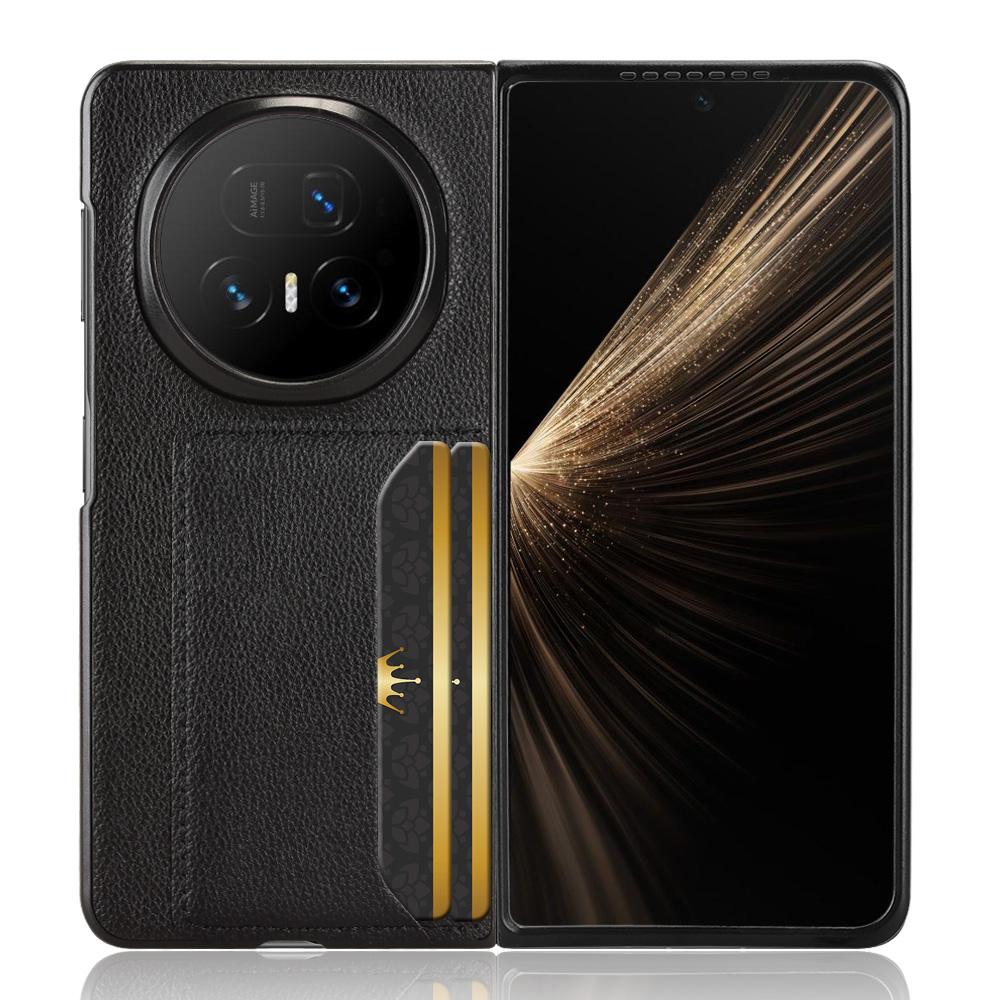 Etui na Honor Magic V5 5G z uchwytem na karty, skóra o fakturze liczi + PC, pokrowiec na telefon