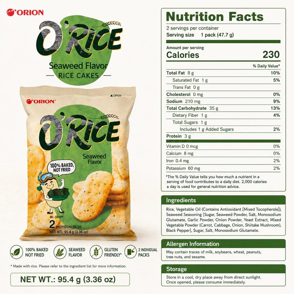 Orion Seaweed‑Flavored Rice Cakes 95.4g seaweed‑flavor crispy rice snacks