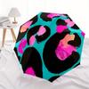 1pc Neon Leopard Print Automatic Folding Umbrella - 8-Rib Iron Frame, Windproof, Portable Sunshade with Plastic Handle for Travel & Outdoor