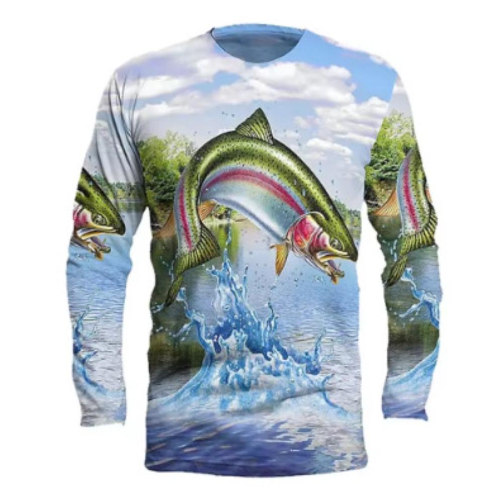 Fish Series 3D Digital Printed Men's Street Trendy Round Neck Long Sleeved T-shirt