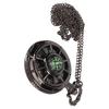 Vintage Pocket Watch Quartz Movement Hollow Out Dial Compass Men Pocket Watch with Chain Black