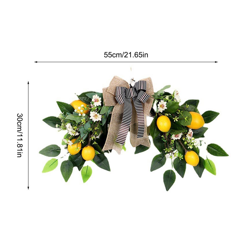 Artificial Lemon Flower Wreath Realistic 55x30cm Faux Lemon Swag for Home Door Shop Kitchen Decor