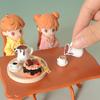Miniature Dollhouse Food Play Set,Tiny Pancake&Coffee TrayDecor,FakeDessertModel with Syrup Pitcher,DIY Diorama SceneAccessories