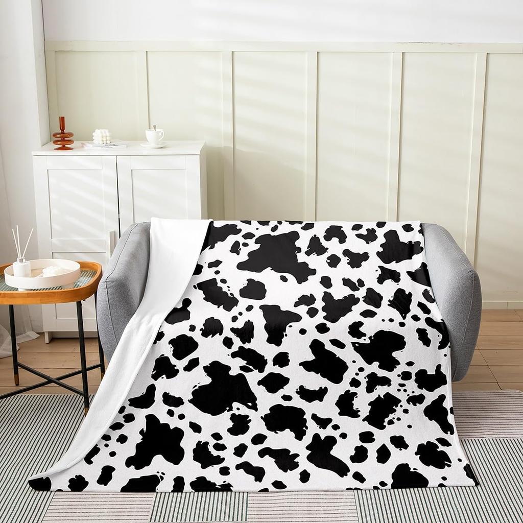 Purple Cow Print Blanket Soft Fleece Throw Modern Home Decor Cozy Living Room Sofa Bedding Gift for Women Girls