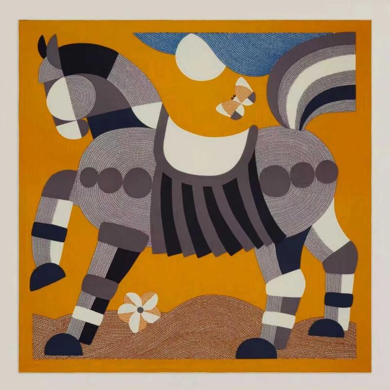 NINA SOLOR Little Horse Print Silk Wool Square Scarf Shawl