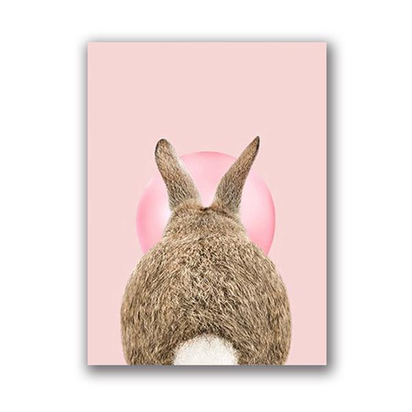 Rabbit Bubble Gum Art Poster Prints Blue Pink Nursery Wall Art Canvas Paintings Wall Picture Baby Animals Bunny Nursery Decor