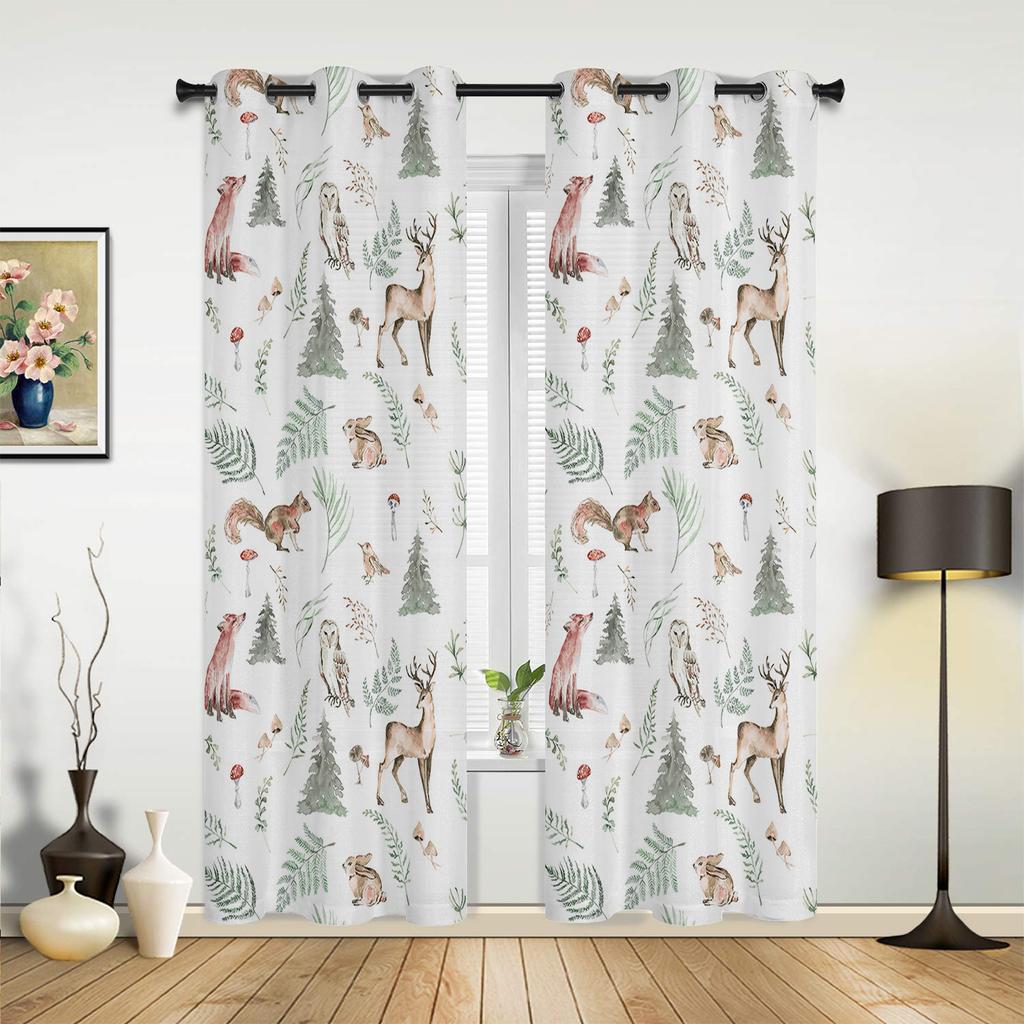 Autumn Leaf Cartoon Animal Fox Curtains Bedroom Living Room Drapes Kitchen Children Window Curtain Home Decor Modern Polyester Washable Area Ready