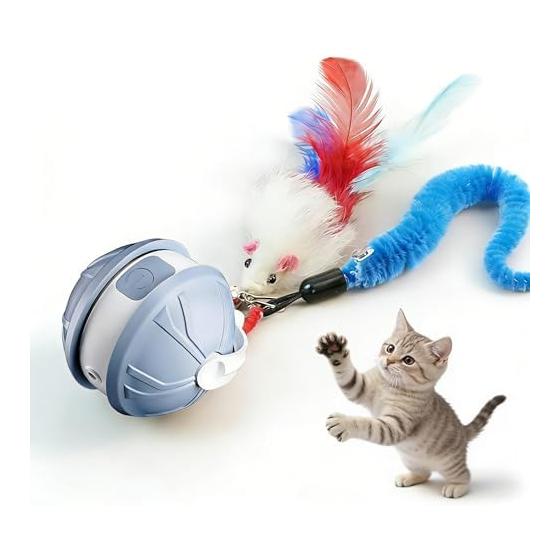 Cat Toy Cat Toy Ball, Electric Automatic Movement Toy, Automatic Cat Ball Toy, Interactive Cat Ball with Tail, Feathers & Stuffed Toy & Ball with LED