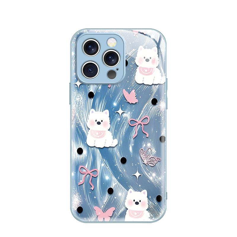 ins wind puppy bow iPhone15 premium Epoxy mobile phone case Apple 17Pro high-value anti-drop hard case
