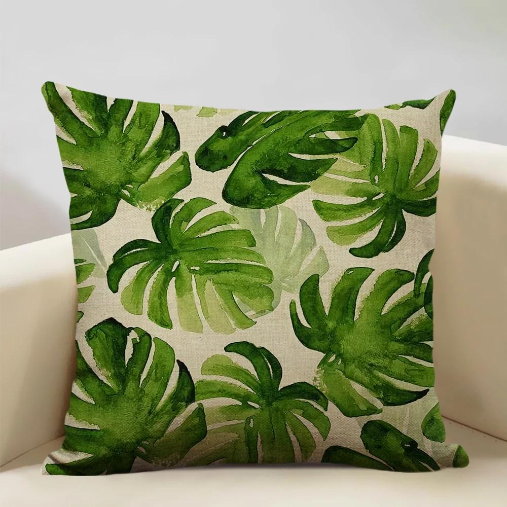 Plant Leaf Cushion Cover Home Decoration Sofa Chair Car Pillow Case Soft Linen Pillowcase 45x45cm