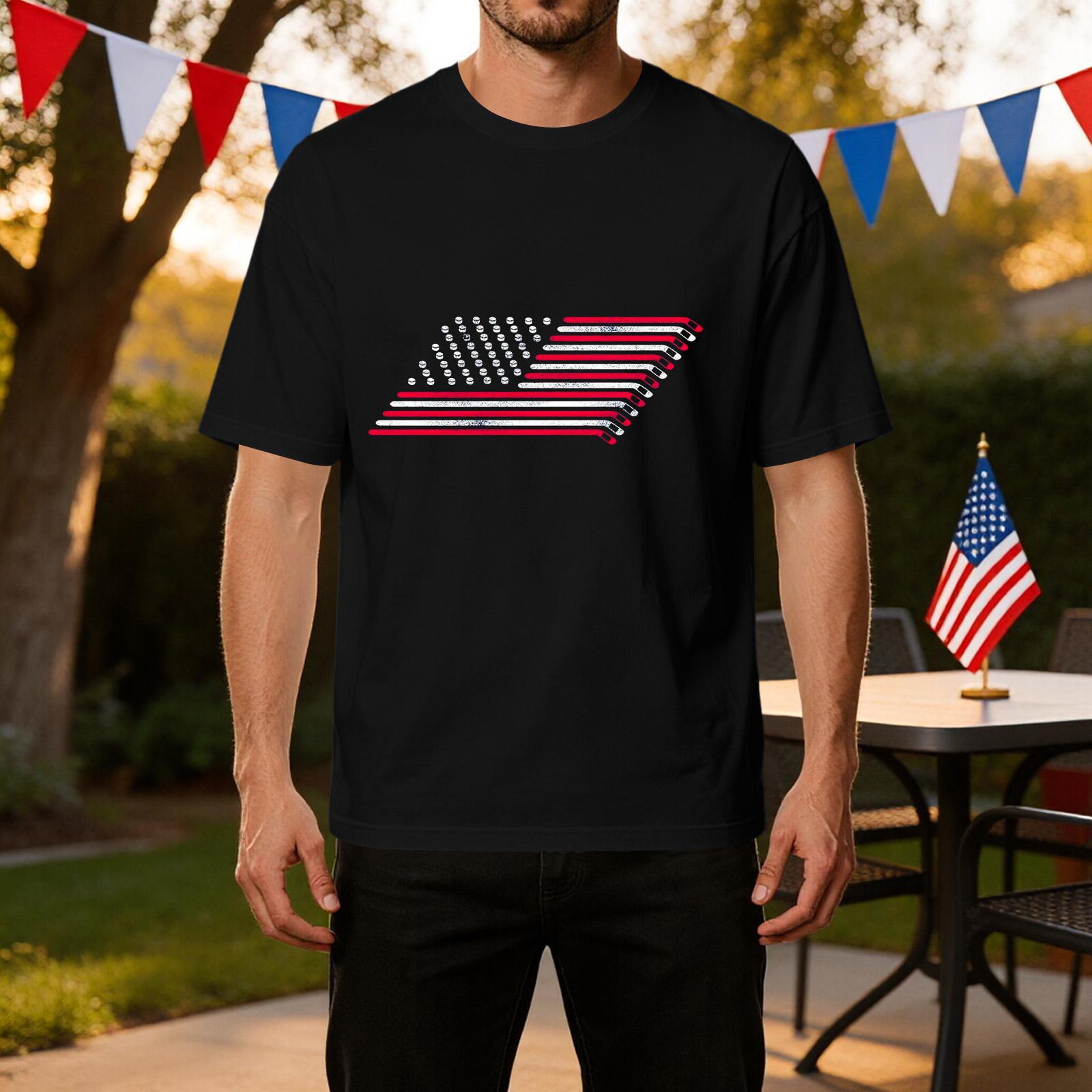 

Men s Independence Day Flag Print Casual Sports Ice Silk T-Shirt Short Sleeve Crew Neck Lightweight Breathable Summer Top L чёрный