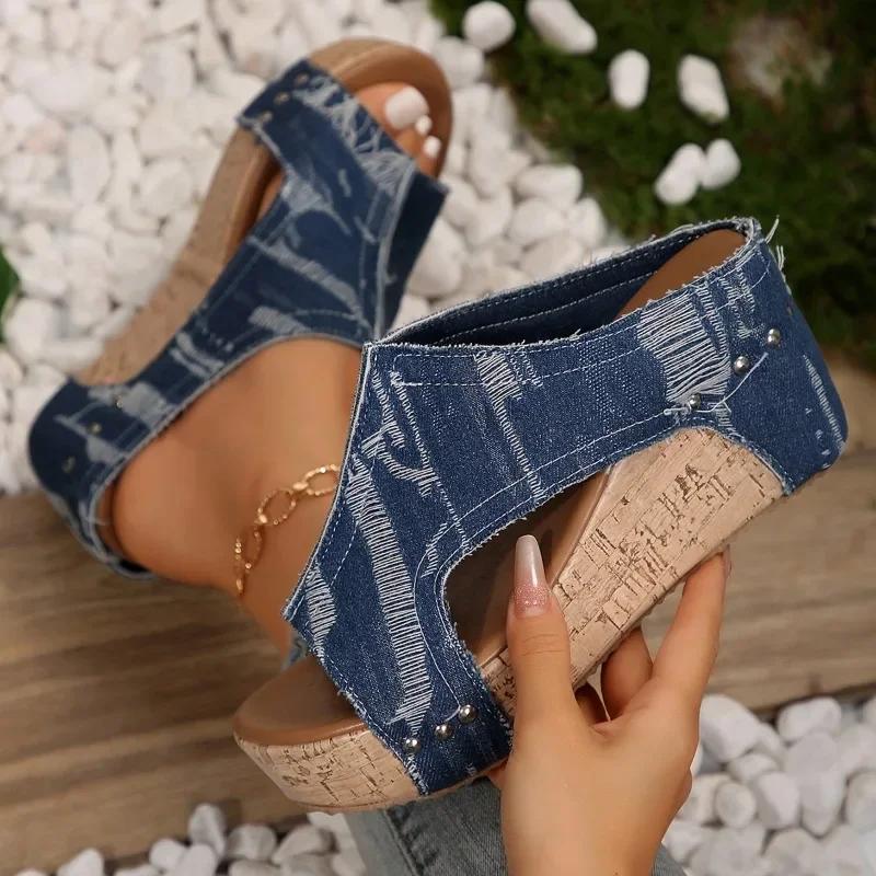 2024 New Shoes for Women Slip-on Women's High Heels Fashion High Heel Pump Women Wedges Open Toe Mixed Colors Women's Sandals